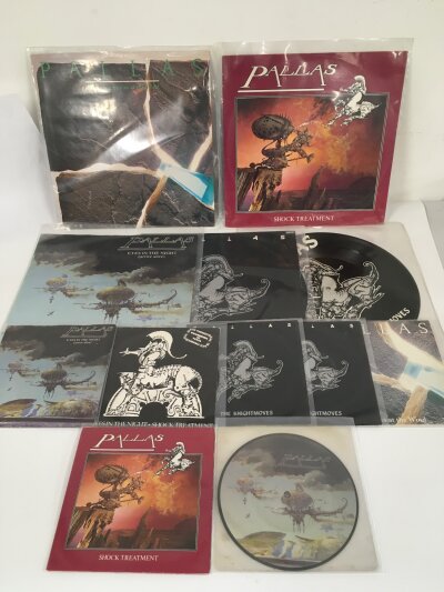 A collection of Pallas records comprising five 12" singles and seven 7" singles, includes picture discs and foreign pressings.