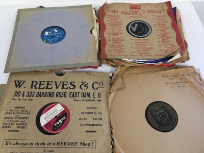 A collection of 78s by various artists including Elvis Presley, The Chet Baker Quartet, Vipers Skiffle Group and others.