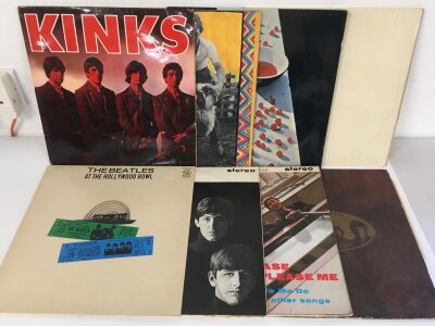 An early UK pressing of The Kinks debut LP plus some Beatles and related reissues LPs.
