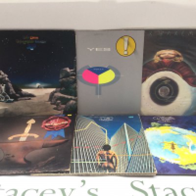 Six Yes and solo LPs comprising 'Fragile', 'Tales From Topographic Oceans' and others.