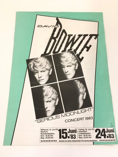 A David Bowie A4 size concert poster from the Serious Moonlight tour in 1983 for performances in Germany.