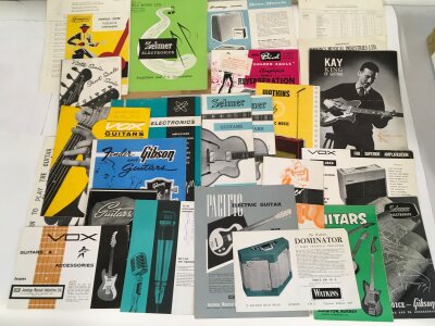 A collection of vintage guitar and amplifier catalogues.