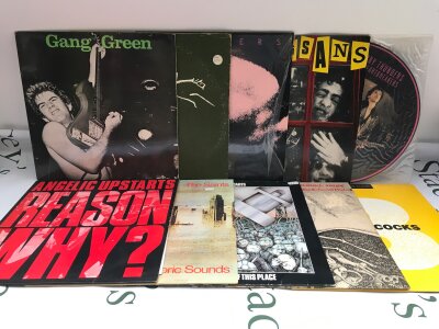 Ten punk LPs and 12" EPs by various artists including Gang Green, Buzzcocks, XTC and others.