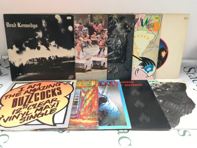 Ten punk LPs and 12" singles by various artists including Dead Kennedys, The Damned, Stiff Little Fingers and others.