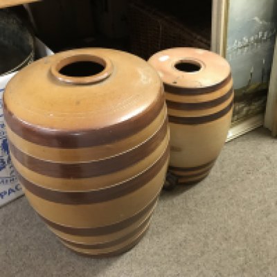 Two Doulton and Watts stone ware barrels. This lot cannot be posted. NO RESERVE