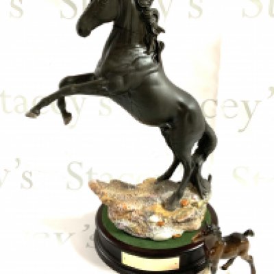 A large Beswick rearing horse named Cancara The Black Horse, Centenary 1894-1994, with base (2 boxes) additional small beswick horse. (D)