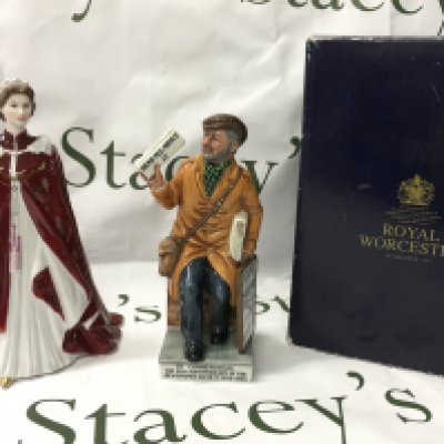 Royal Worcester Queens 80th birthday 2006 figure boxed and a limited edition Royal Doulton Newsvendor figure. No obvious damage or restoration. This lot cannot be posted