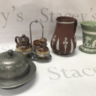 Wedgwood , Lambeth ware, pewter dish . This lot cannot be posted