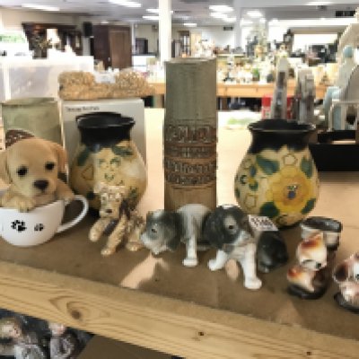 mid 20th century design stoneware vases and dog figures including Sylvac. This lot cannot be posted