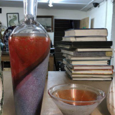 Art glass mid 20th century Kesta Bade signed bottle vase and dish . This lot cannot be posted