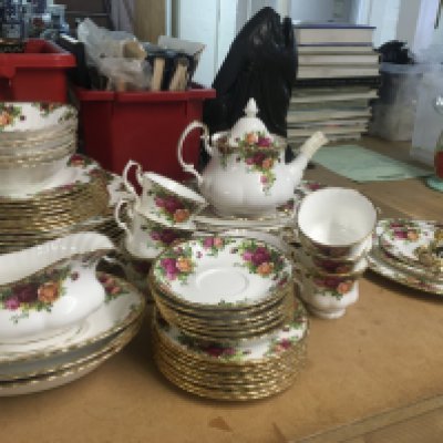 Royal Albert Old Country Roses tea set including plates, saucers, tea pot. This lot cannot be posted