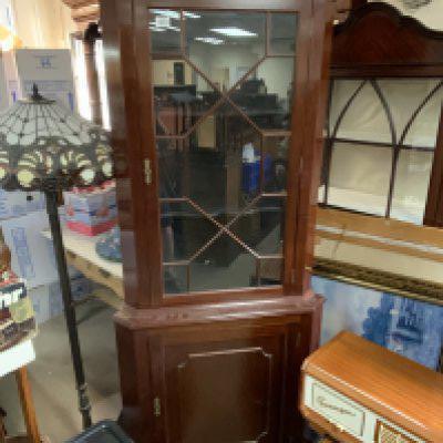 a mahogany corner display unit. NO RESERVE