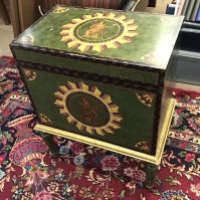 A trunk on stand with neoclassical design from the Stringfellows Club, Hippodrome VIP Lounge. 62cm tall 47cm wide.