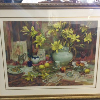 A framed John Carter still life watercolour with certificate of authenticity . Frame dimensions 114x92cm. NO RESERVE