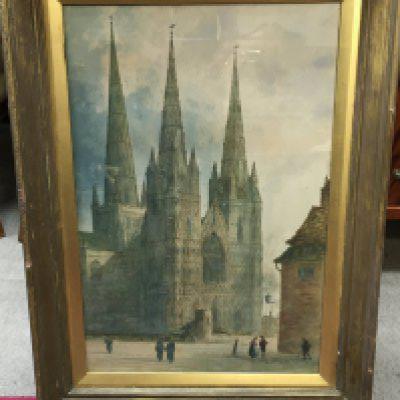 A Paul Braddon (1864-1937) watercolour painting titled The Three Sisters of the Vale , Sheffield cathedral. Frame Dimensions 71x97cm