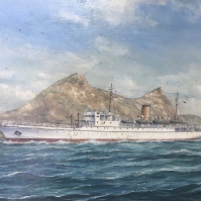 A Quality framed Oil painting on board Marine study of C C Recorder of the coast of Gibraltar c1956. Signed by the artist Robert E Lloyd. Signed lower left and dated 2002. The board with dirt splashes easily removed. 86x60cm