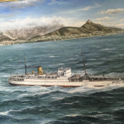 A framed oil painting on board Marine view study of the ship Edward Wilshaw of the coats of Cape Town SA signed by Robert G Lloyd 2008 83cmx 75cm approximately