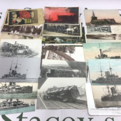 A small collection of postcards including Warships, the wreck of the Cromer Express, the Crystal Palace etc. Shipping category A. NO RESERVE