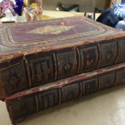 Two leather bound 19th century Shakespeare books, The works of Shakespeare with notes by Charles Knight vol I and II.