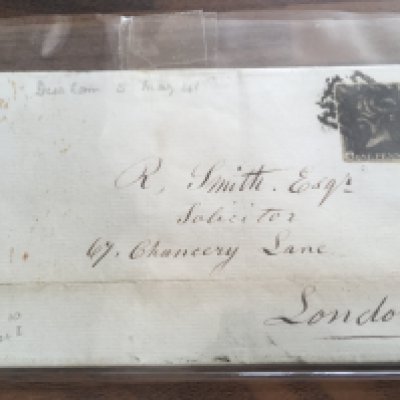 A used Penny black stamp, postage category A