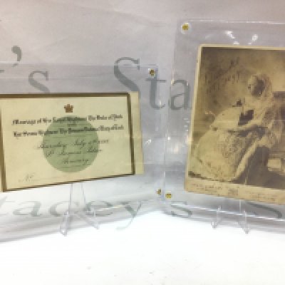 Royal interest, an invitation to the wedding of King George V & Mary of Teck, July 6th 1893, St James palace with a cabinet card of Queen Victoria by W&D Downey, London . Postage cat B