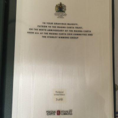 A 2015 Album of Stamps and associated ephemera The 800th Anniversary of the Magna Carter. Probably the first time This Particular album has been available on the market. The album presented to Her Majesty The Queen from the Magna Carter Committee and Stanley Gibbons this album number 3 of just ten produced. In a green half leather binder with outer box cover, sold with quality Alecto boxed Cambridge Doomesday and Essex books boxed in excellent condition.