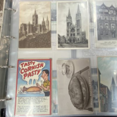 4 albums of vintage postcards. Greeting and topographical, military