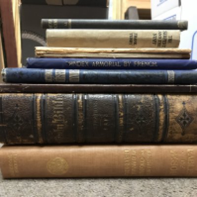 Collection of books including more poems by A.E HOUSMAN Jonathan cape, The Serpent and the staff by Frank Yerby 1958, Scottish Highlands and The Wye water colours by Sutton Palmer, Index Armorial by French number 171 of 200, National Nursery Rhymes set to original music by J.W. ELLIOTT George Routledge and sons, Holy Trinity Church 1882 memorial window to the Kate Rev Peter French, 19th century leather bound bible , The Fables of Aesop illustrated by Edward J Dermold Hodded and Stroughton. Postage category C