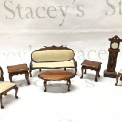 A collection of dollhouse furniture, sofa 14cm wide 9cm tall approximately. NO RESERVE