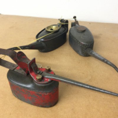 Three vintage oilers with brass lids , postage category B