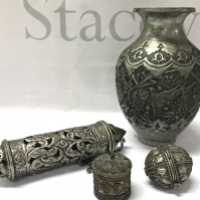 Persian vase, Yemen bead, Tibetan scroll, trinket box. Postage category B