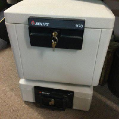 Two modern security boxes, Sentry . With keys . This lot cannot be posted