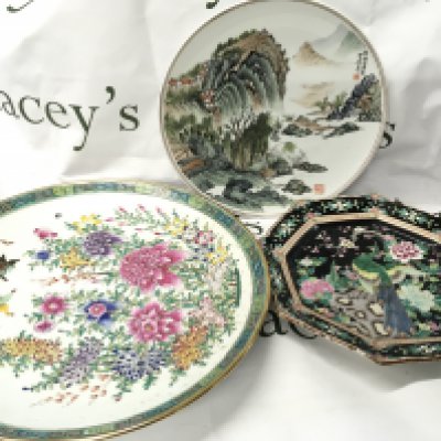 Three late Chinese republic dishes. 29 to 40cm wide This lot cannot be posted