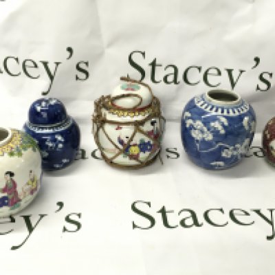 Five Chinese ginger jars, two without lids. This lot cannot be posted
