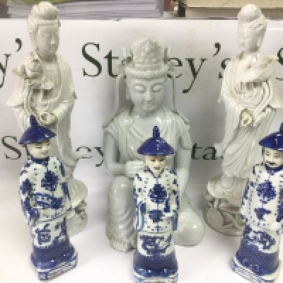 Six reproduction Chinese figures, tallest approx 42cm. Shipping category D.