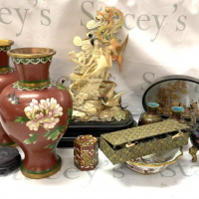 A Mixed group of oriental items including cloisonnei, Mother of Pearl etc.