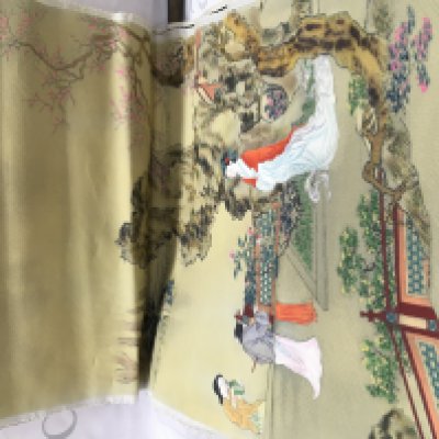 Two Chinese wall hanging Shen Suis . Together with two other scrolls.