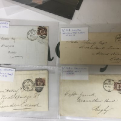 Four Victorian postal covers 1/2d Stamps with clear Frank marks Newport Middlesbrough Liverpool and Skipton (4)