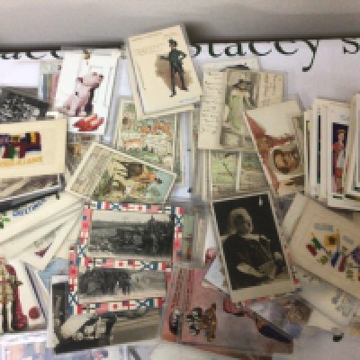 A good collection of Vintage postcards most in plastic sleeves including embroidered I World war postcards unusual Chinese I world war Postcard British Royalty Randolph Caldecotts picture cards Commercial cards and manny others.