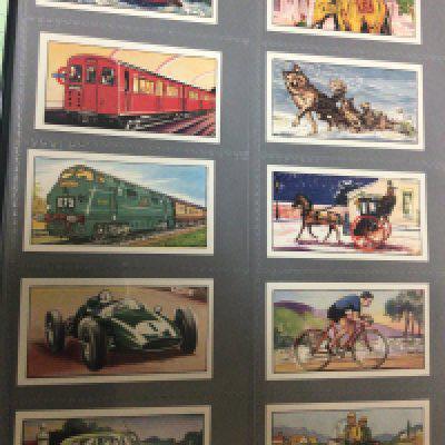 Five well presented albums containing cigarette and other collectors cards. Tea cards travel through the ages large size Wills cigarettes Vintage Cinema Artistes Z cars Ogdens Foreign birds and many others.