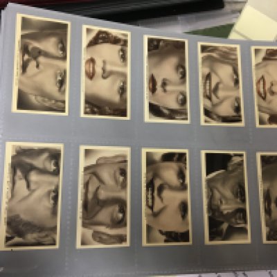 Five well presented albums containing vintage cigarette cards and tea cards and other trade cards including a full album of dog themed cards. An album of vintage film stars and many more (5)