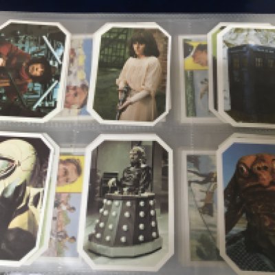 A collection of six well presented albums of vintage cigarette and some postcards other cards including a few Doctor Who Cards early Typhoo tea cards industrial History postcards football by Stubbs ATV cards and more (6)